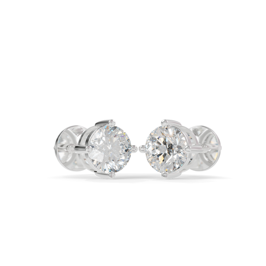 Guru Jewel's Round Solitaire Diamond Studded In Silver Stud Earrings For Her