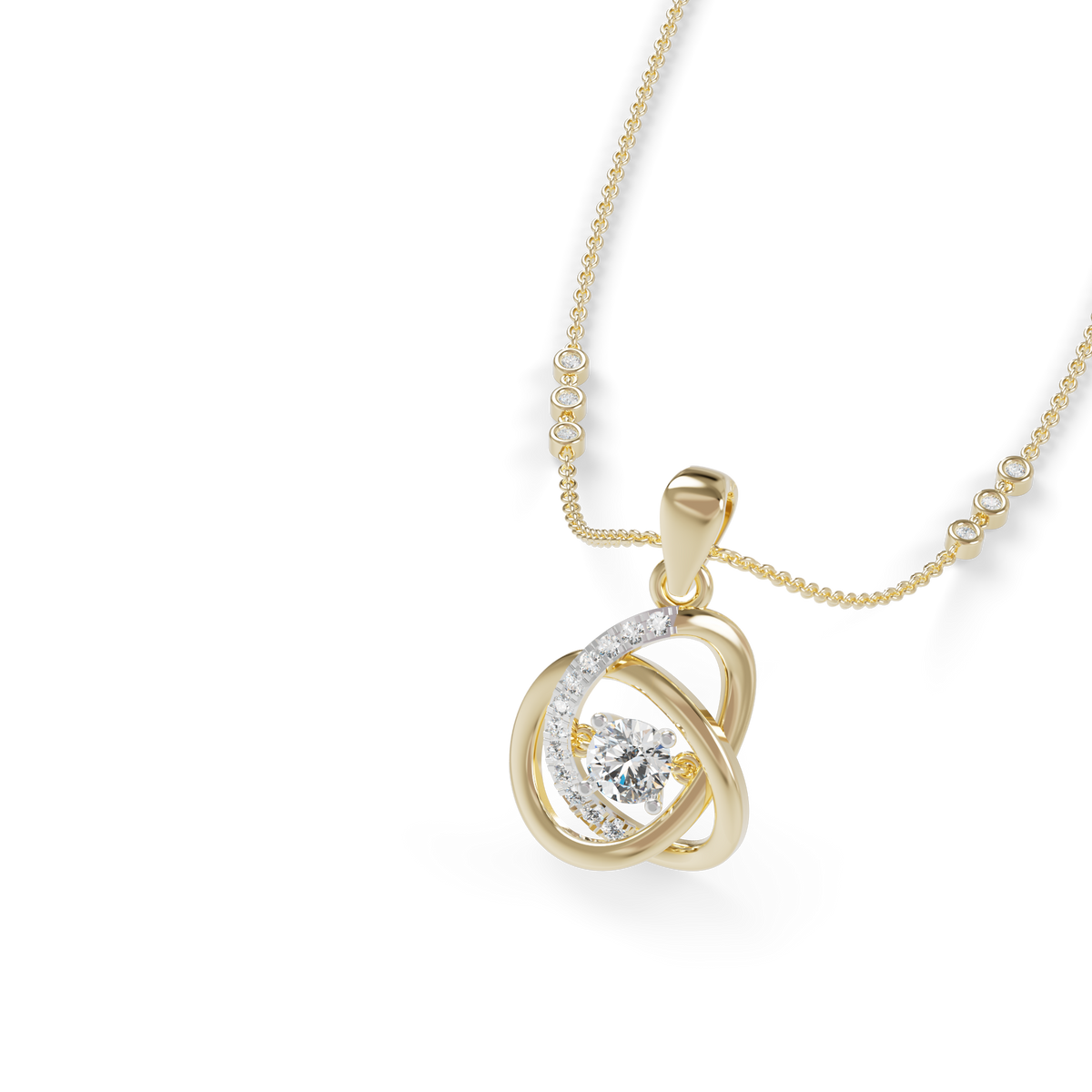 Guru Jewel's Prong-Set Center Stone with  Interlocking Loop Pendant  for Her