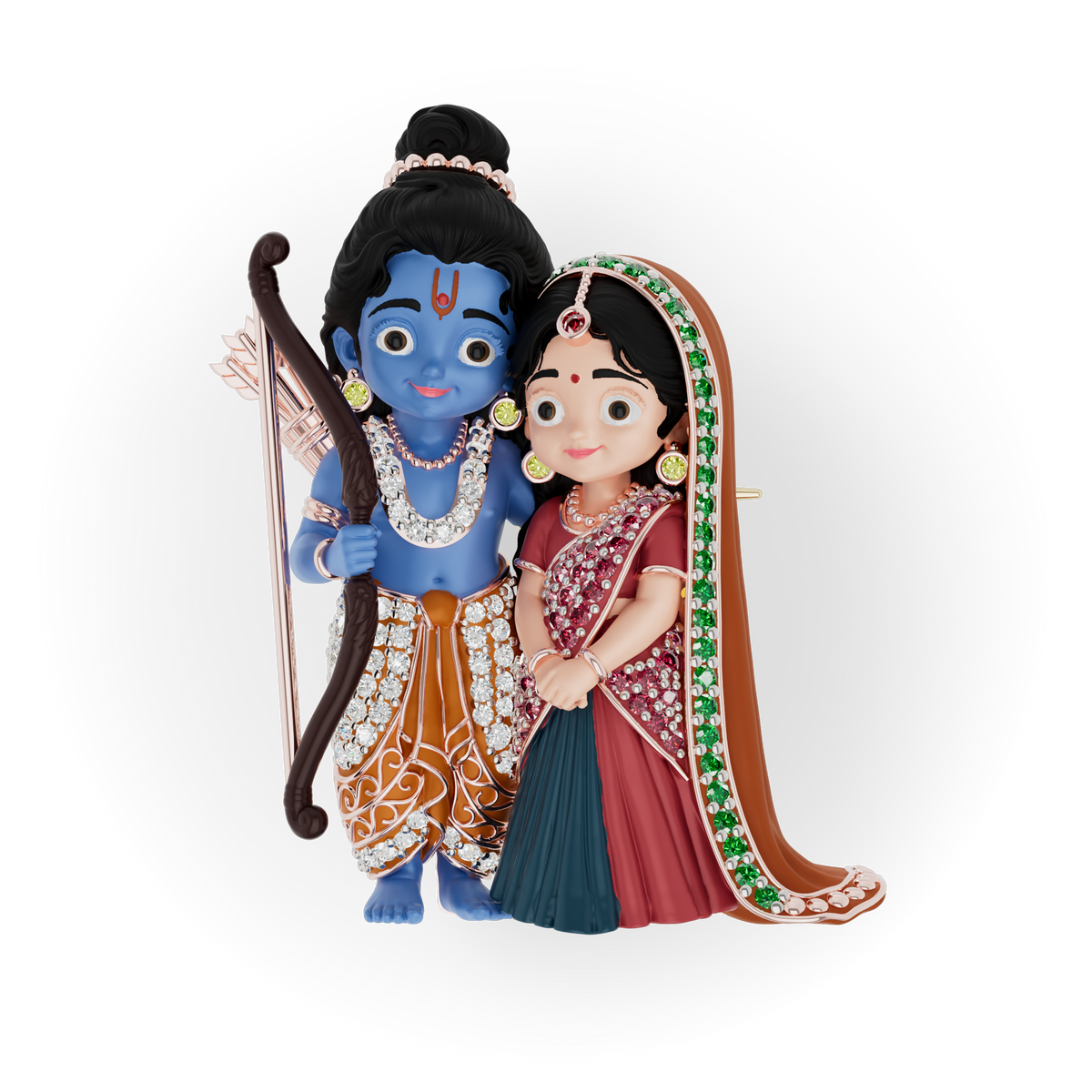 Guru Jewel's Royal Ram Sita Divine Couple Diamond Pendant for Her