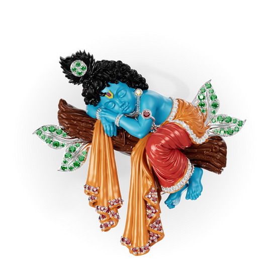 Guru Jewel's The Celestial Sleeping Krishna Tree Branch Gemstone Pendant for Her