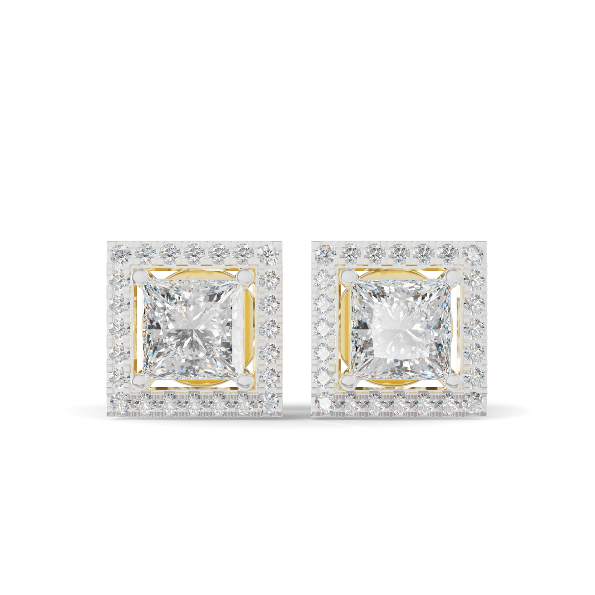Guru Jewel's Fancy Princess Cut Diamond Studded Silver Earrings For Her