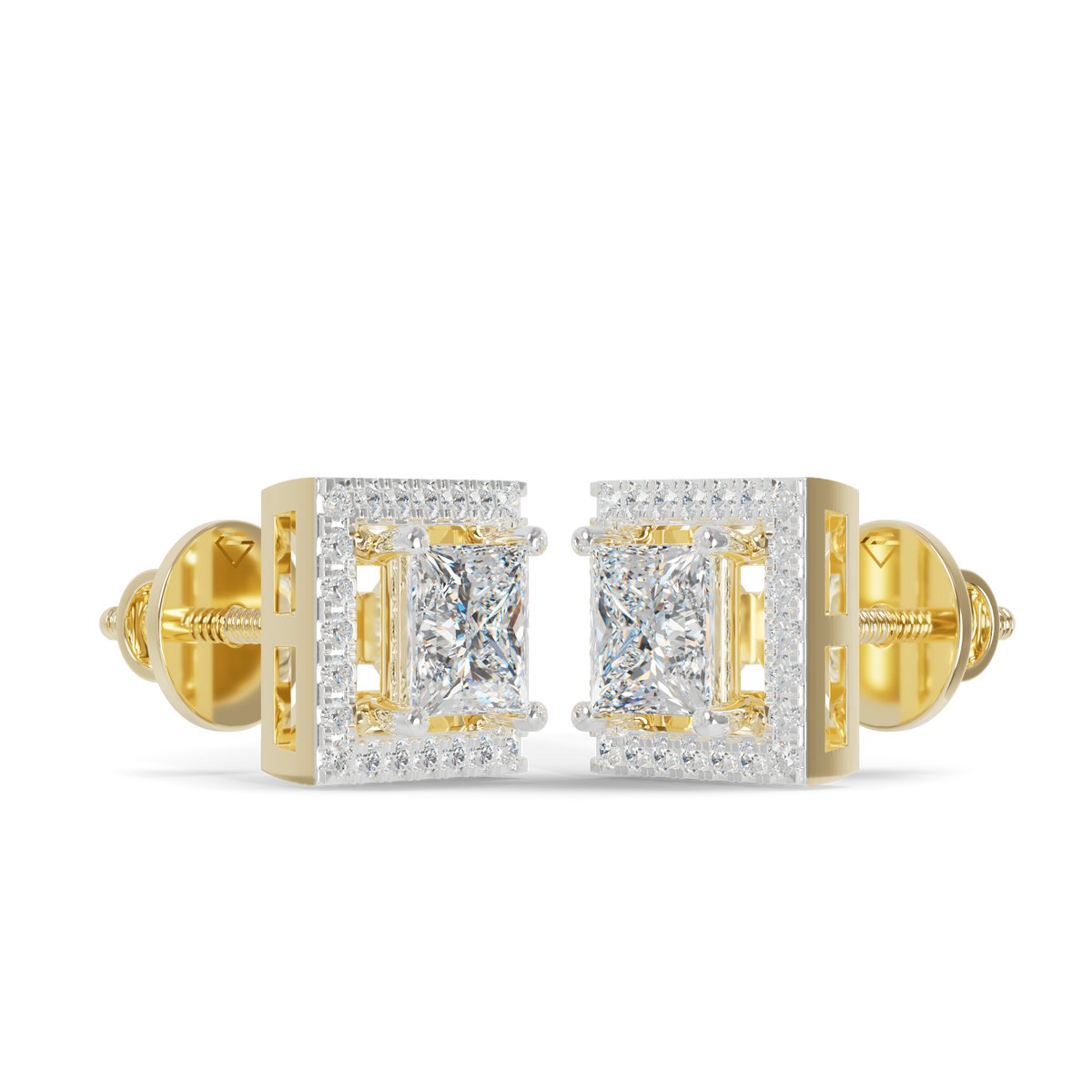 Guru Jewel's Fancy Princess Cut Diamond Studded Silver Earrings For Her
