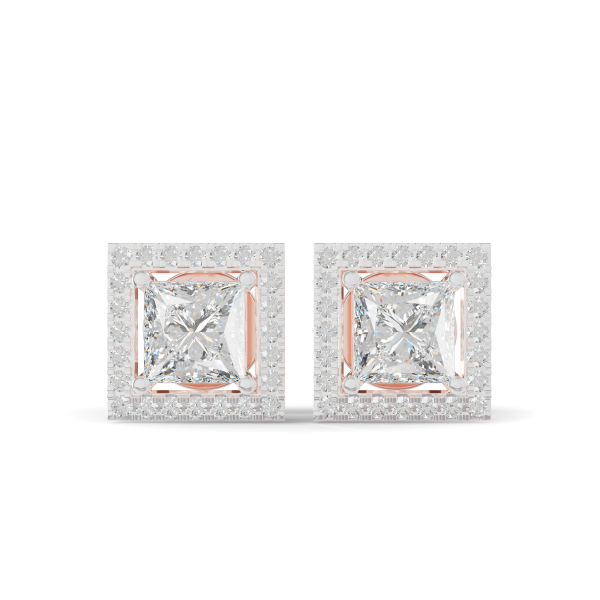 Guru Jewel's Fancy Princess Cut Diamond Studded Silver Earrings For Her