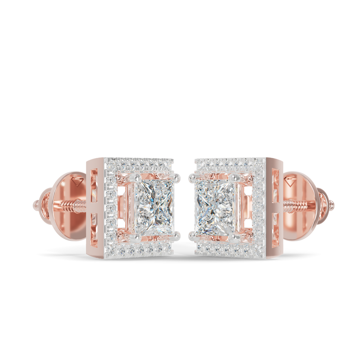 Guru Jewel's Fancy Princess Cut Diamond Studded Silver Earrings For Her