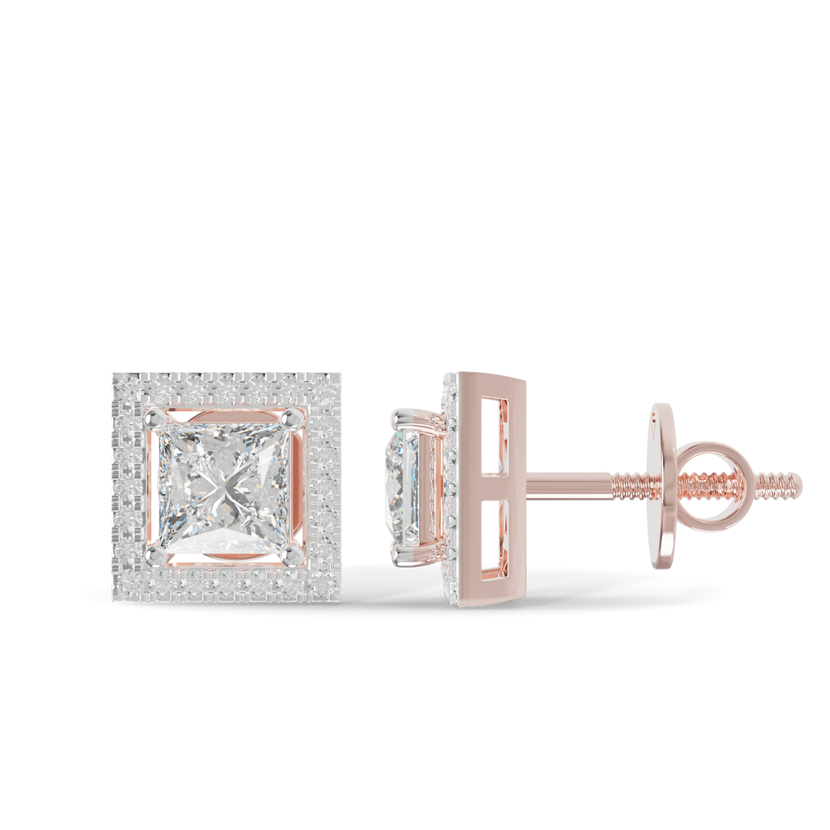 Guru Jewel's Fancy Princess Cut Diamond Studded Silver Earrings For Her