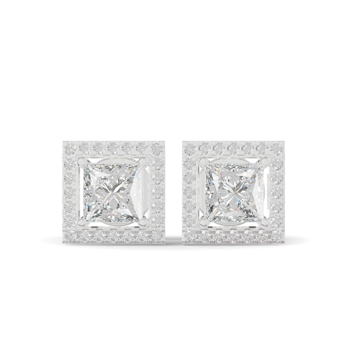 Guru Jewel's Fancy Princess Cut Diamond Studded Silver Earrings For Her