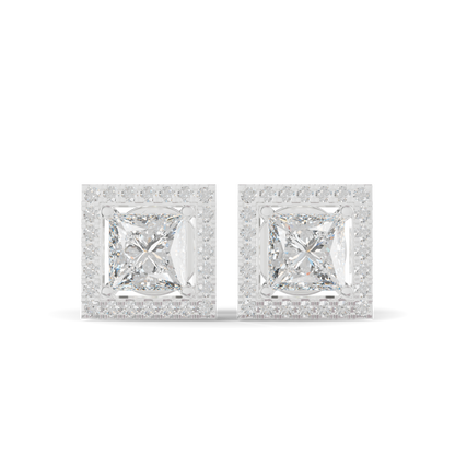 Guru Jewel's Fancy Princess Cut Diamond Studded Silver Earrings For Her