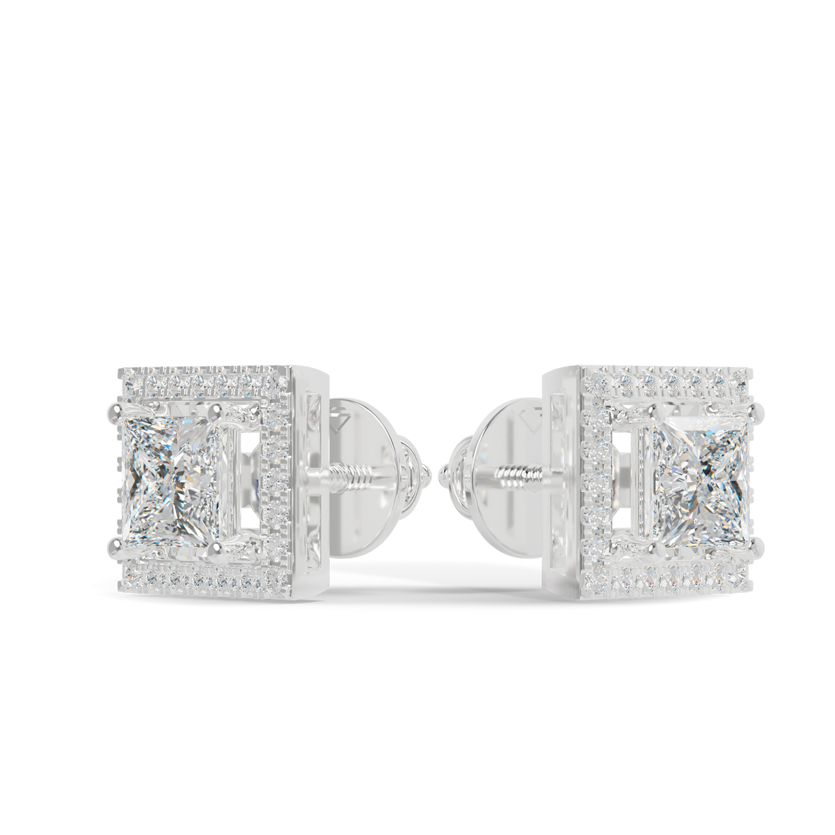 Guru Jewel's Fancy Princess Cut Diamond Studded Silver Earrings For Her