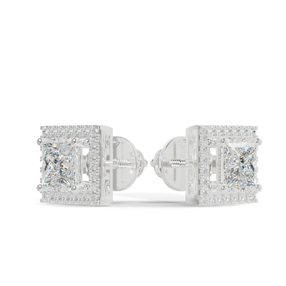 Guru Jewel's Fancy Princess Cut Diamond Studded Silver Earrings For Her