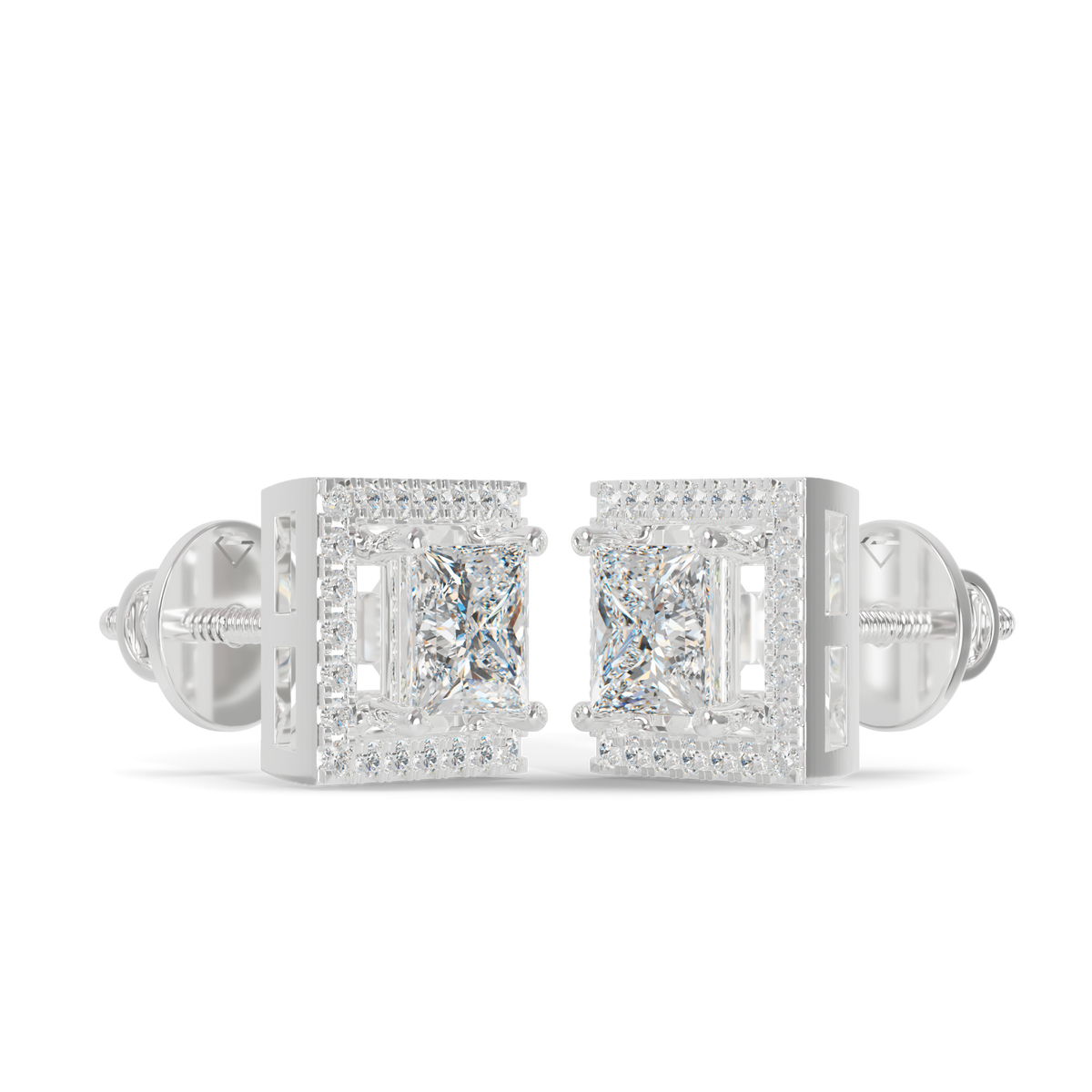 Guru Jewel's Fancy Princess Cut Diamond Studded Silver Earrings For Her