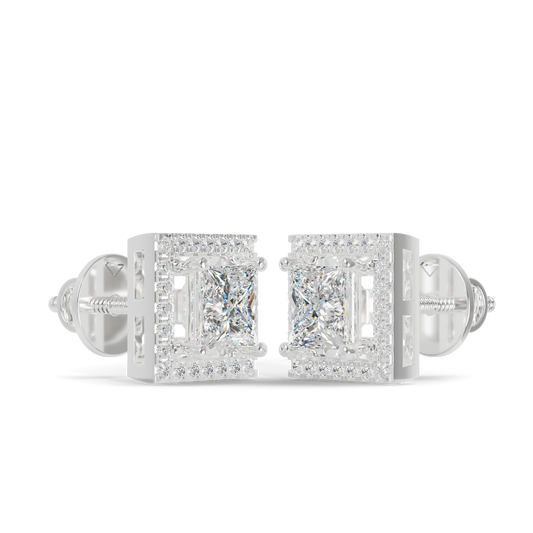 Guru Jewel's Fancy Princess Cut Diamond Studded Silver Earrings For Her