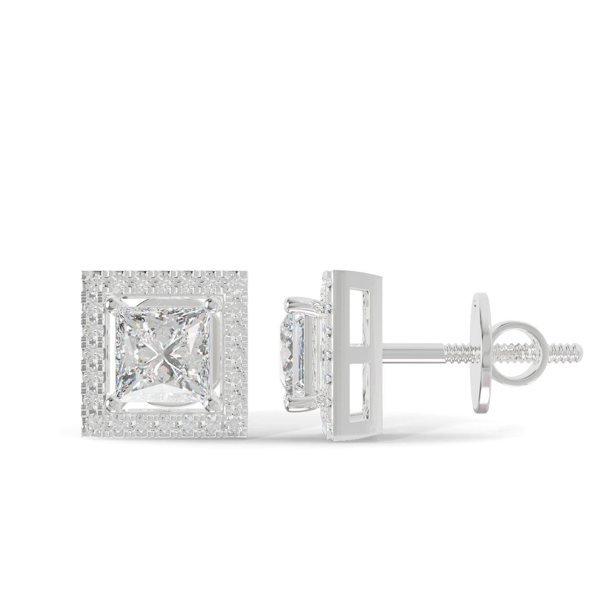 Guru Jewel's Fancy Princess Cut Diamond Studded Silver Earrings For Her