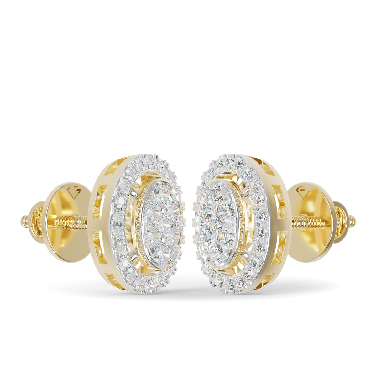 Guru Jewel's Ovel Shaped Fancy Diamond Studded Silver Earrings For Her