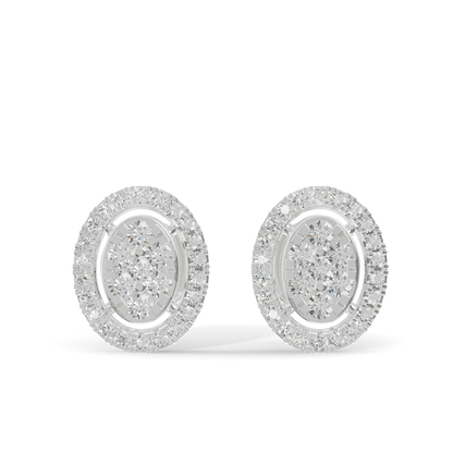 Guru Jewel's Ovel Shaped Fancy Diamond Studded Silver Earrings For Her