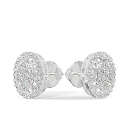 Guru Jewel's Ovel Shaped Fancy Diamond Studded Silver Earrings For Her