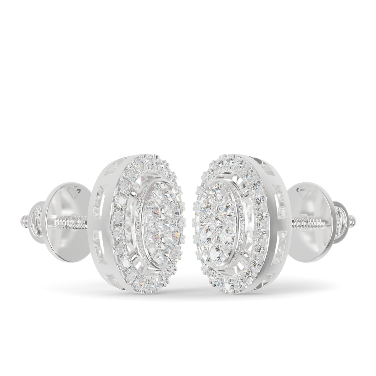Guru Jewel's Ovel Shaped Fancy Diamond Studded Silver Earrings For Her