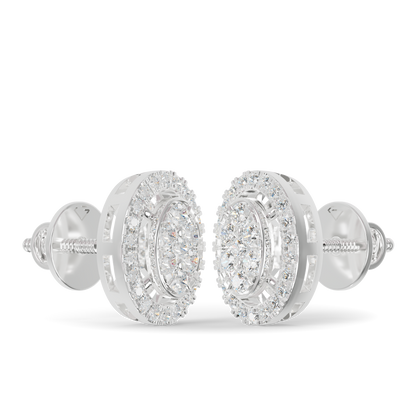 Guru Jewel's Ovel Shaped Fancy Diamond Studded Silver Earrings For Her