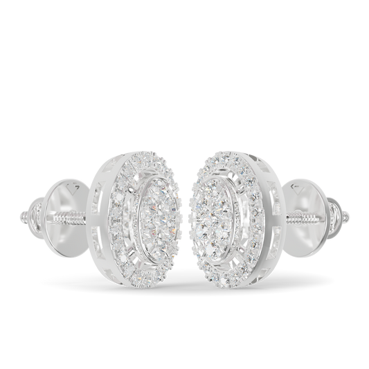 Guru Jewel's Ovel Shaped Fancy Diamond Studded Silver Earrings For Her