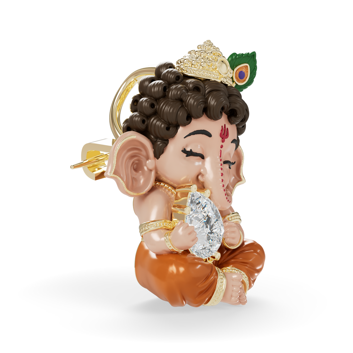 Guru Jewel's Pear-Cut Solitaire Diamond with  Cute Bal Ganesha Silver Pendant for Her