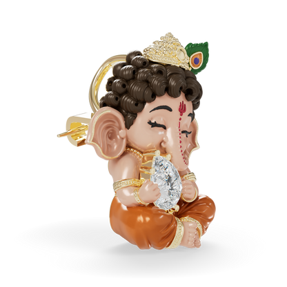 Guru Jewel's Pear-Cut Solitaire Diamond with  Cute Bal Ganesha Silver Pendant for Her
