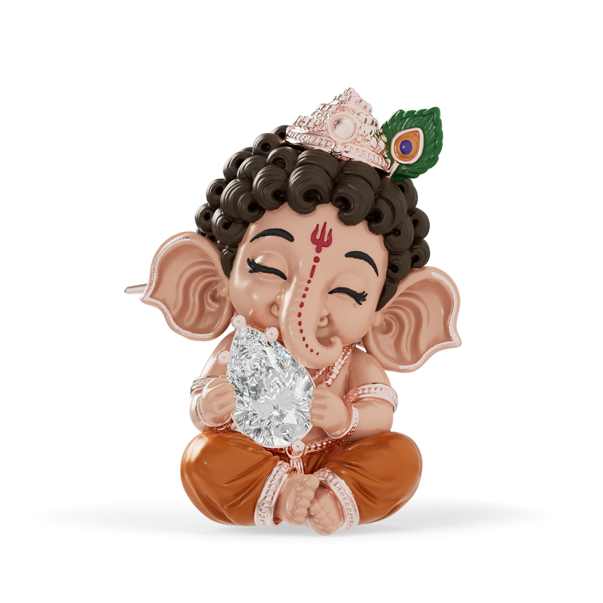 Guru Jewel's Pear-Cut Solitaire Diamond with  Cute Bal Ganesha Silver Pendant for Her