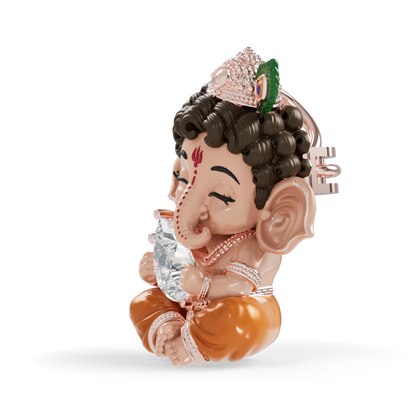 Guru Jewel's Pear-Cut Solitaire Diamond with  Cute Bal Ganesha Silver Pendant for Her