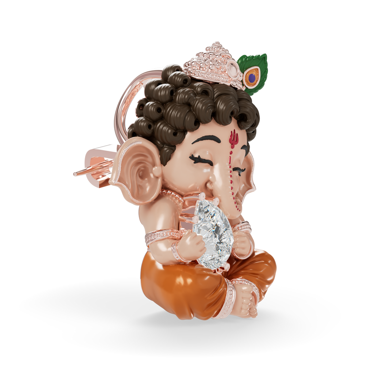 Guru Jewel's Pear-Cut Solitaire Diamond with  Cute Bal Ganesha Silver Pendant for Her