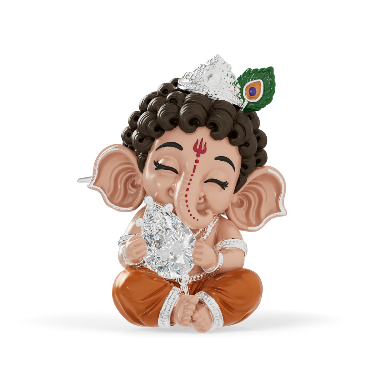 Guru Jewel's Pear-Cut Solitaire Diamond with  Cute Bal Ganesha Silver Pendant for Her
