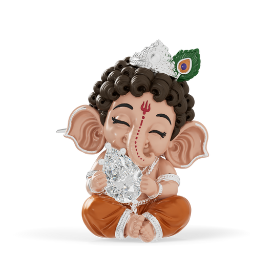 Guru Jewel's Pear-Cut Solitaire Diamond with  Cute Bal Ganesha Silver Pendant for Her