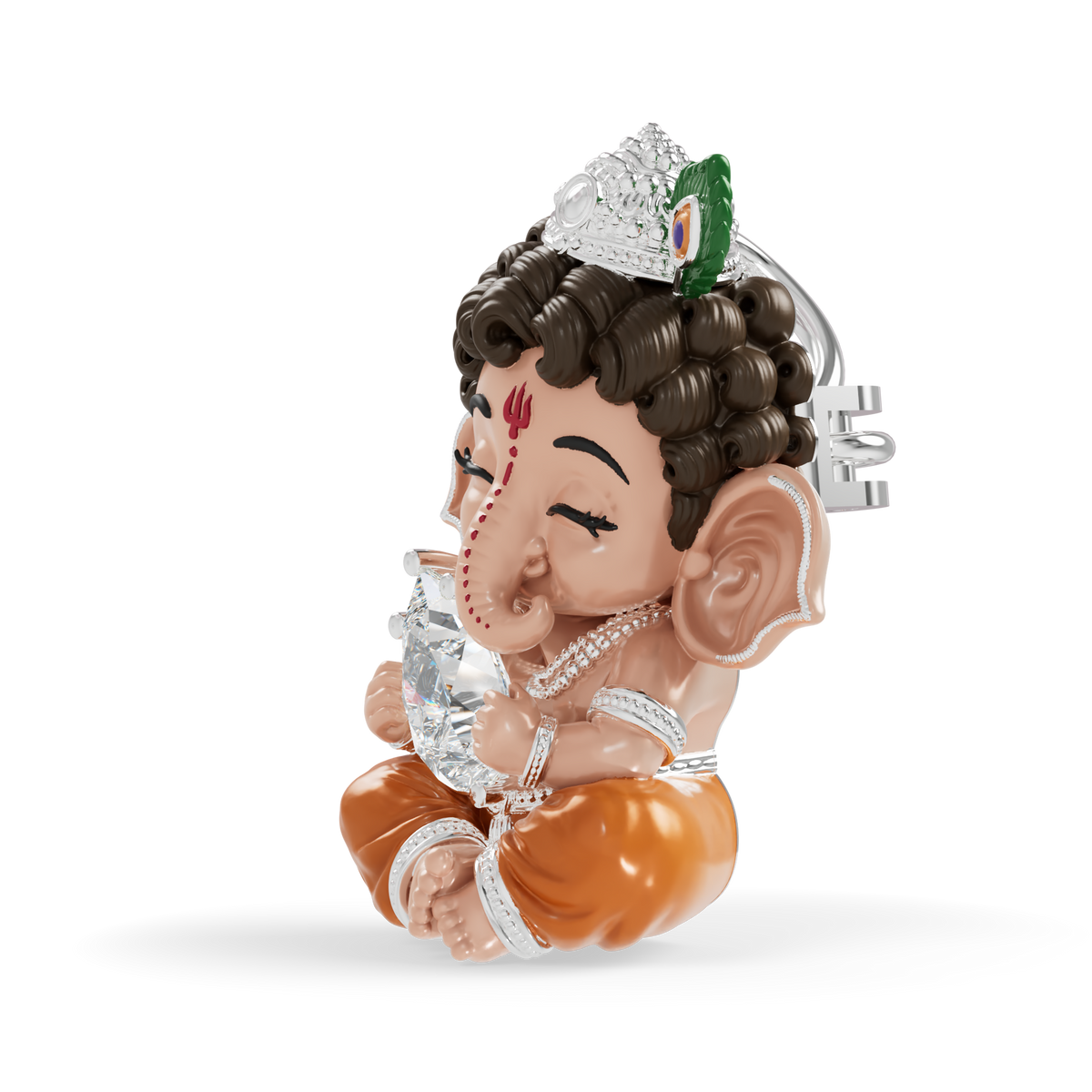Guru Jewel's Pear-Cut Solitaire Diamond with  Cute Bal Ganesha Silver Pendant for Her