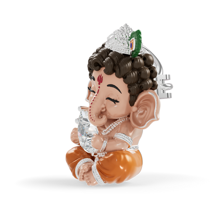 Guru Jewel's Pear-Cut Solitaire Diamond with  Cute Bal Ganesha Silver Pendant for Her