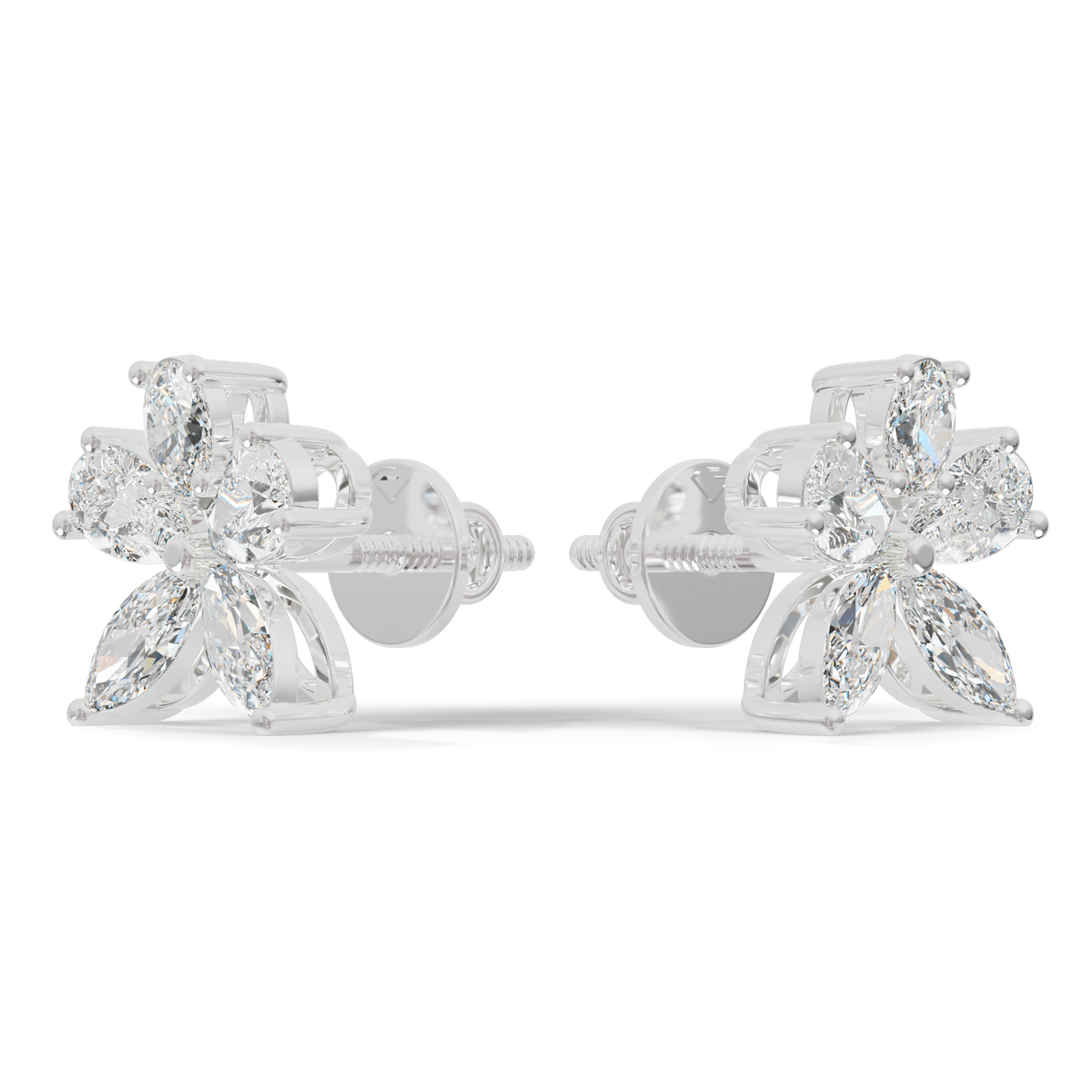 Guru Jewel's Fancy Shaped Diamond Studded Devastating Silver Earrings For Her