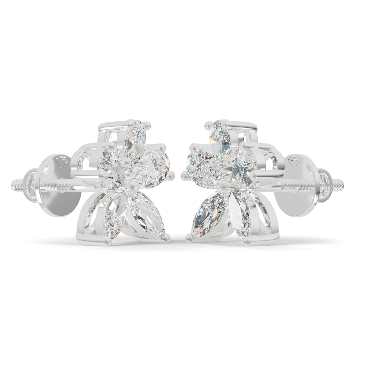 Guru Jewel's Fancy Shaped Diamond Studded Devastating Silver Earrings For Her