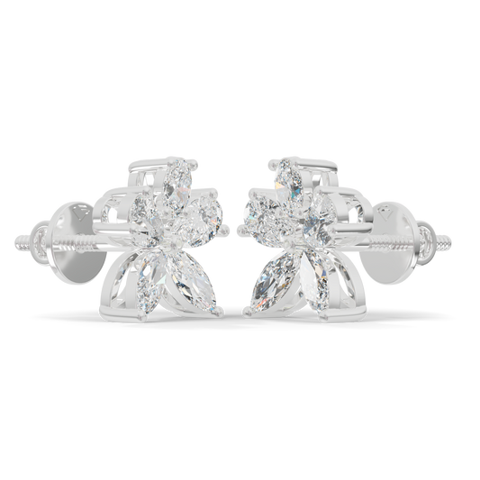 Guru Jewel's Fancy Shaped Diamond Studded Devastating Silver Earrings For Her
