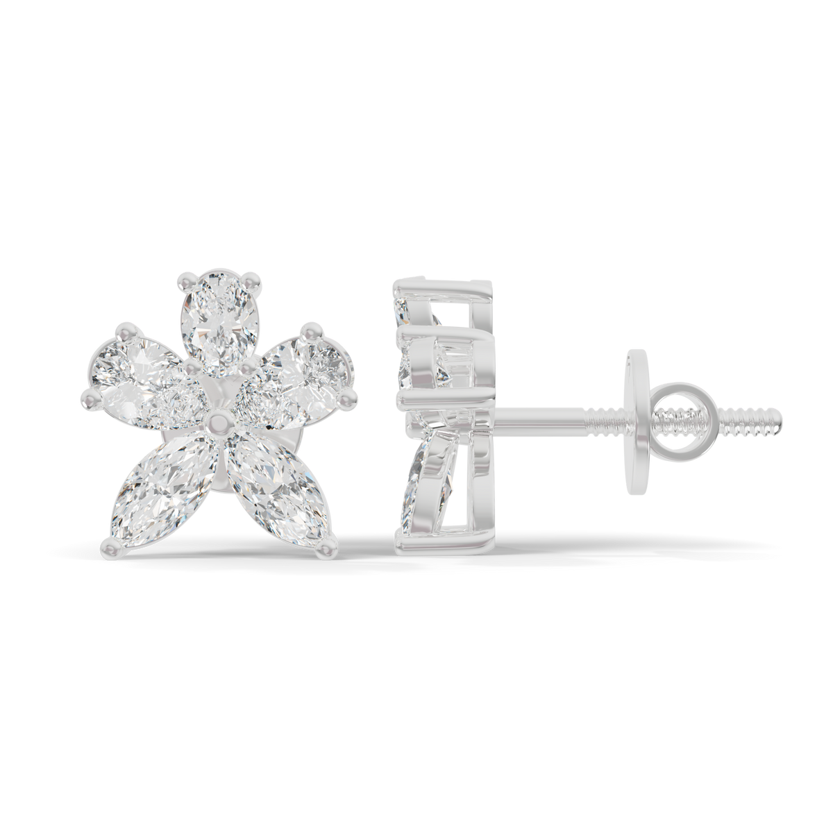 Guru Jewel's Fancy Shaped Diamond Studded Devastating Silver Earrings For Her