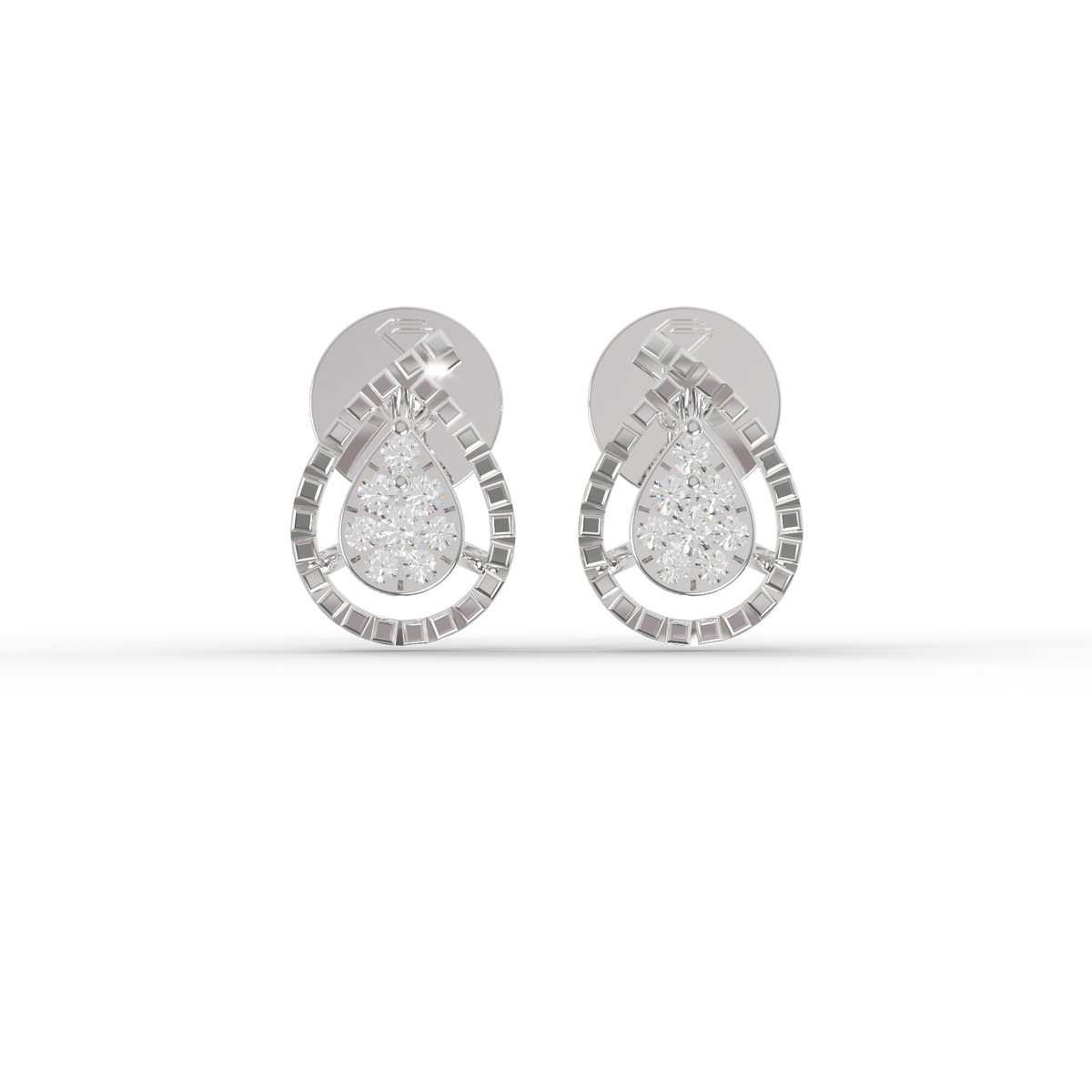 Guru Jewel's Radiant Teardrop Pave-Border Silver Earrings for Her
