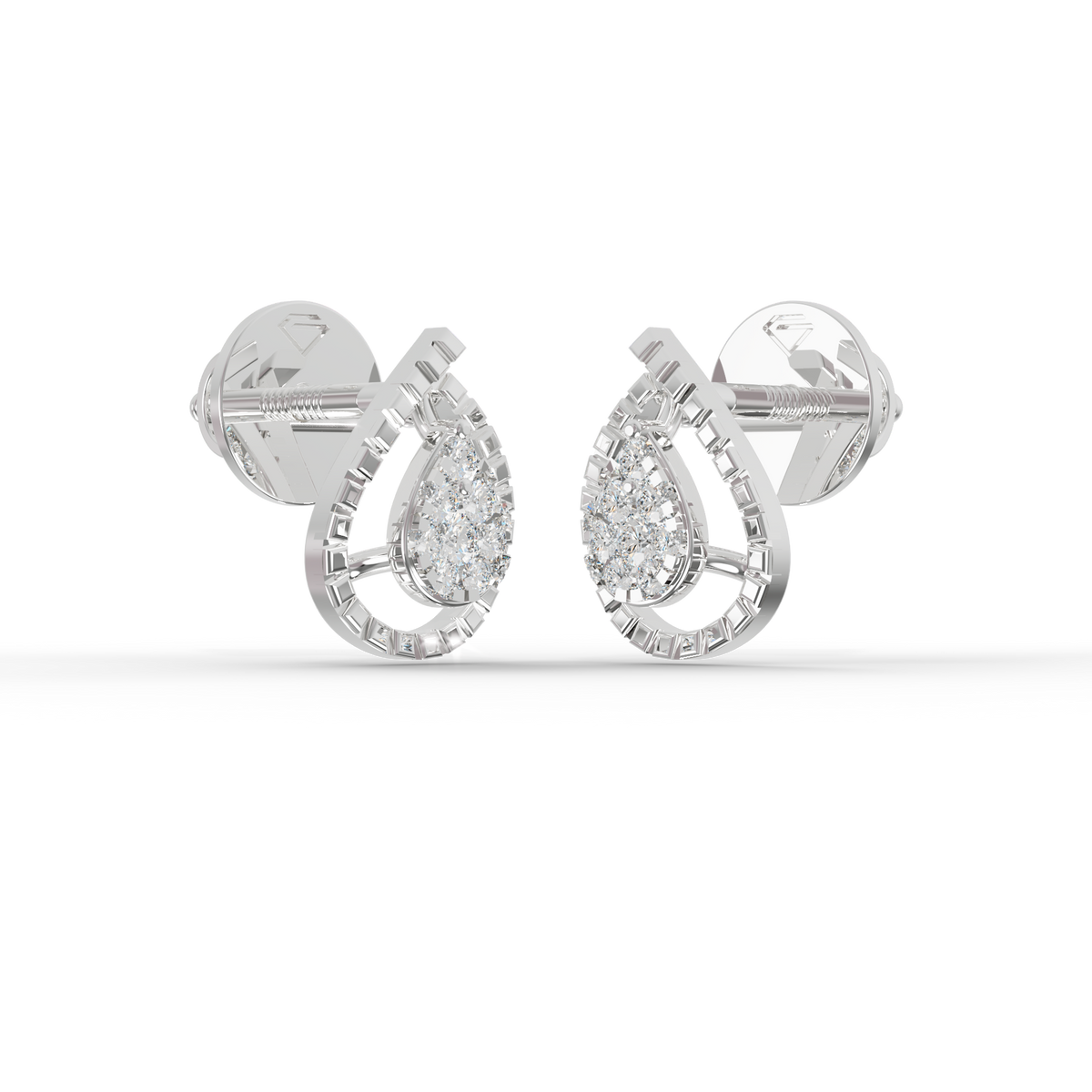 Guru Jewel's Radiant Teardrop Pave-Border Silver Earrings for Her
