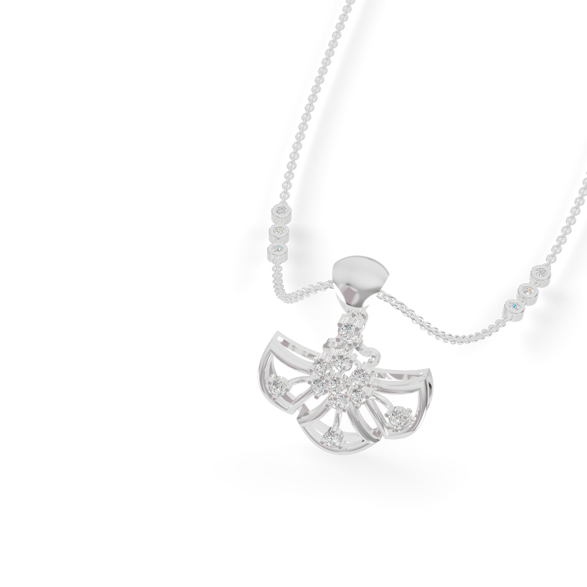 Guru Jewel's Radiant Fan-Shaped Silver Pendant for Her