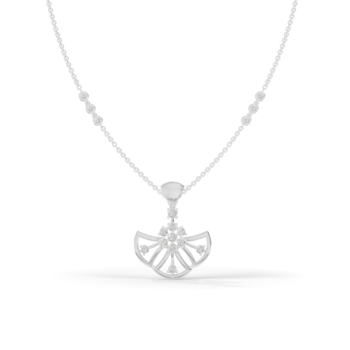 Guru Jewel's Radiant Fan-Shaped Silver Pendant for Her
