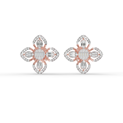 Guru Jewel's Modern Diamond-Simulant Clover-Pattern Silver Earrings for Her