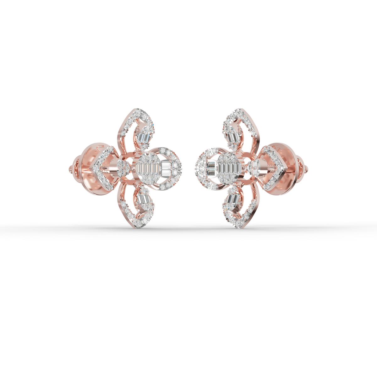 Guru Jewel's Modern Diamond-Simulant Clover-Pattern Silver Earrings for Her