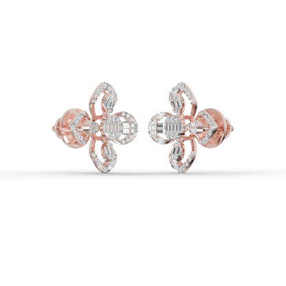 Guru Jewel's Modern Diamond-Simulant Clover-Pattern Silver Earrings for Her