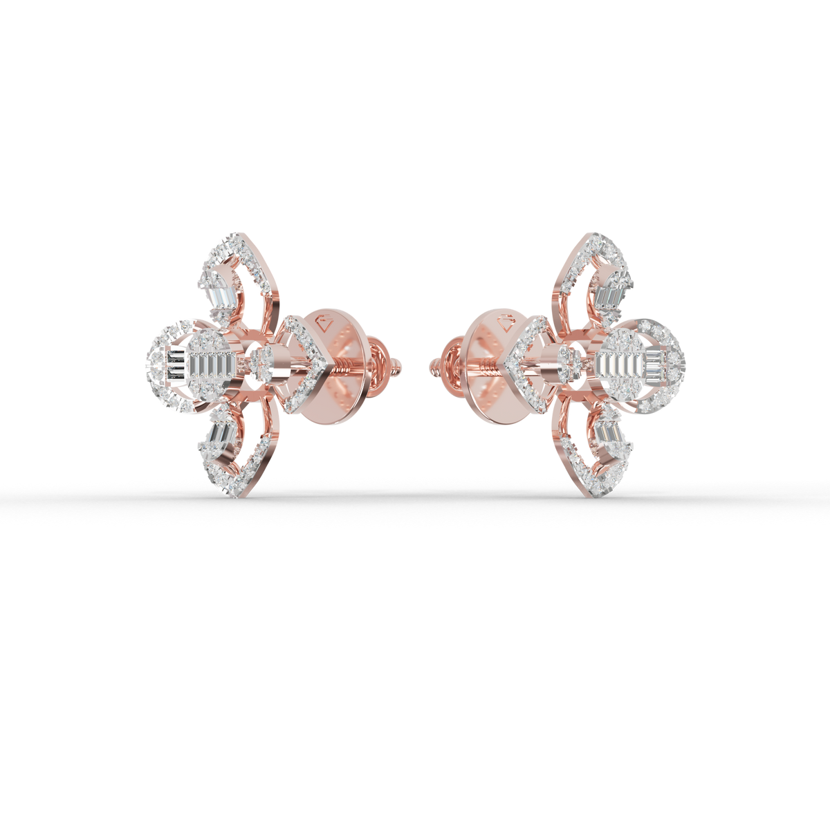 Guru Jewel's Modern Diamond-Simulant Clover-Pattern Silver Earrings for Her