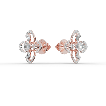 Guru Jewel's Modern Diamond-Simulant Clover-Pattern Silver Earrings for Her
