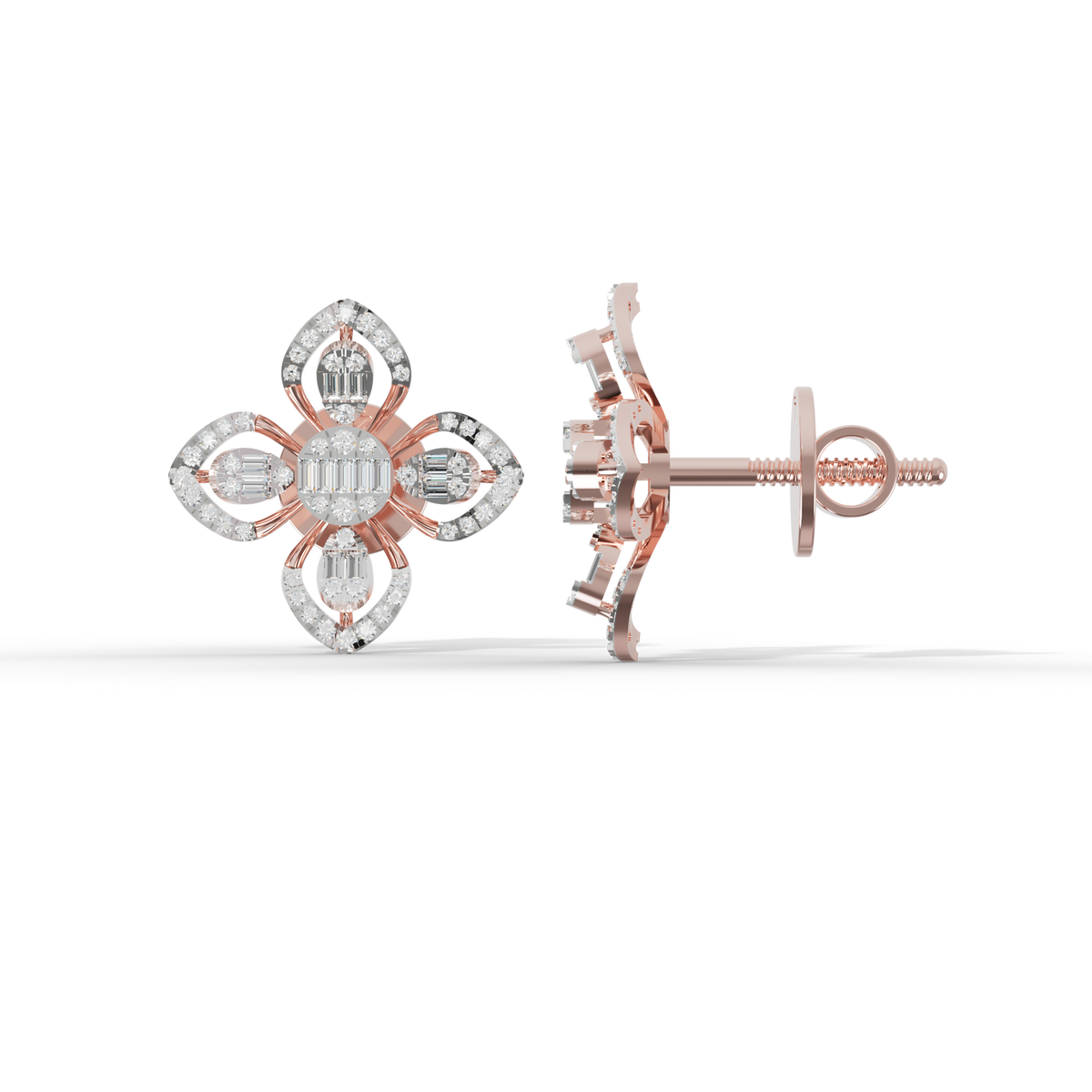 Guru Jewel's Modern Diamond-Simulant Clover-Pattern Silver Earrings for Her