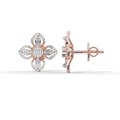 Guru Jewel's Modern Diamond-Simulant Clover-Pattern Silver Earrings for Her