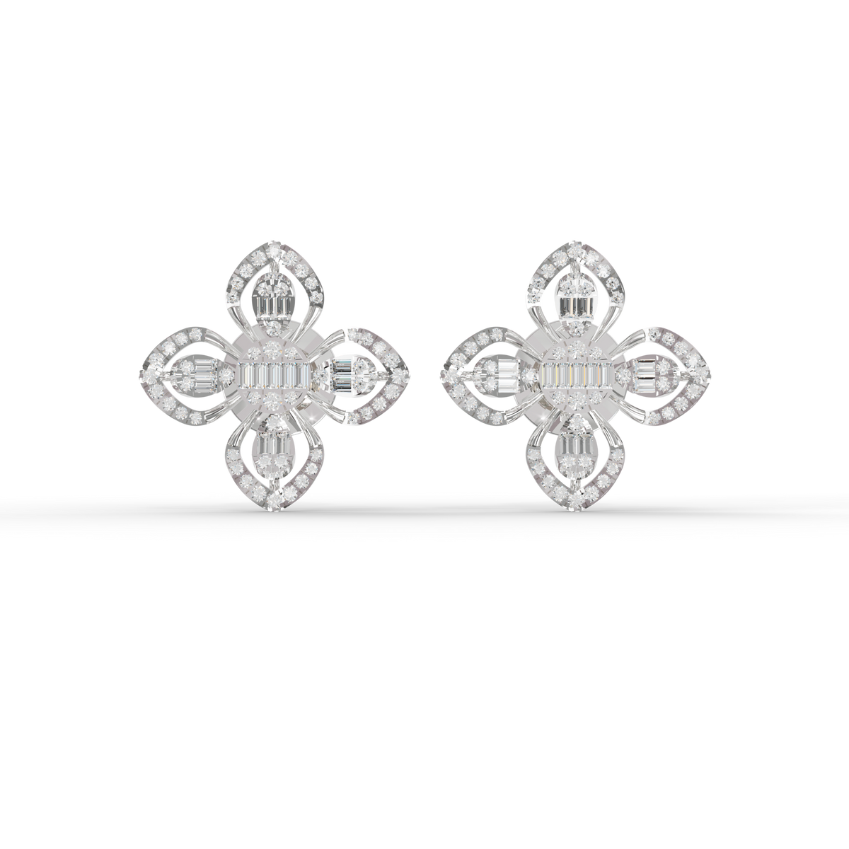Guru Jewel's Modern Diamond-Simulant Clover-Pattern Silver Earrings for Her