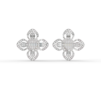 Guru Jewel's Modern Diamond-Simulant Clover-Pattern Silver Earrings for Her