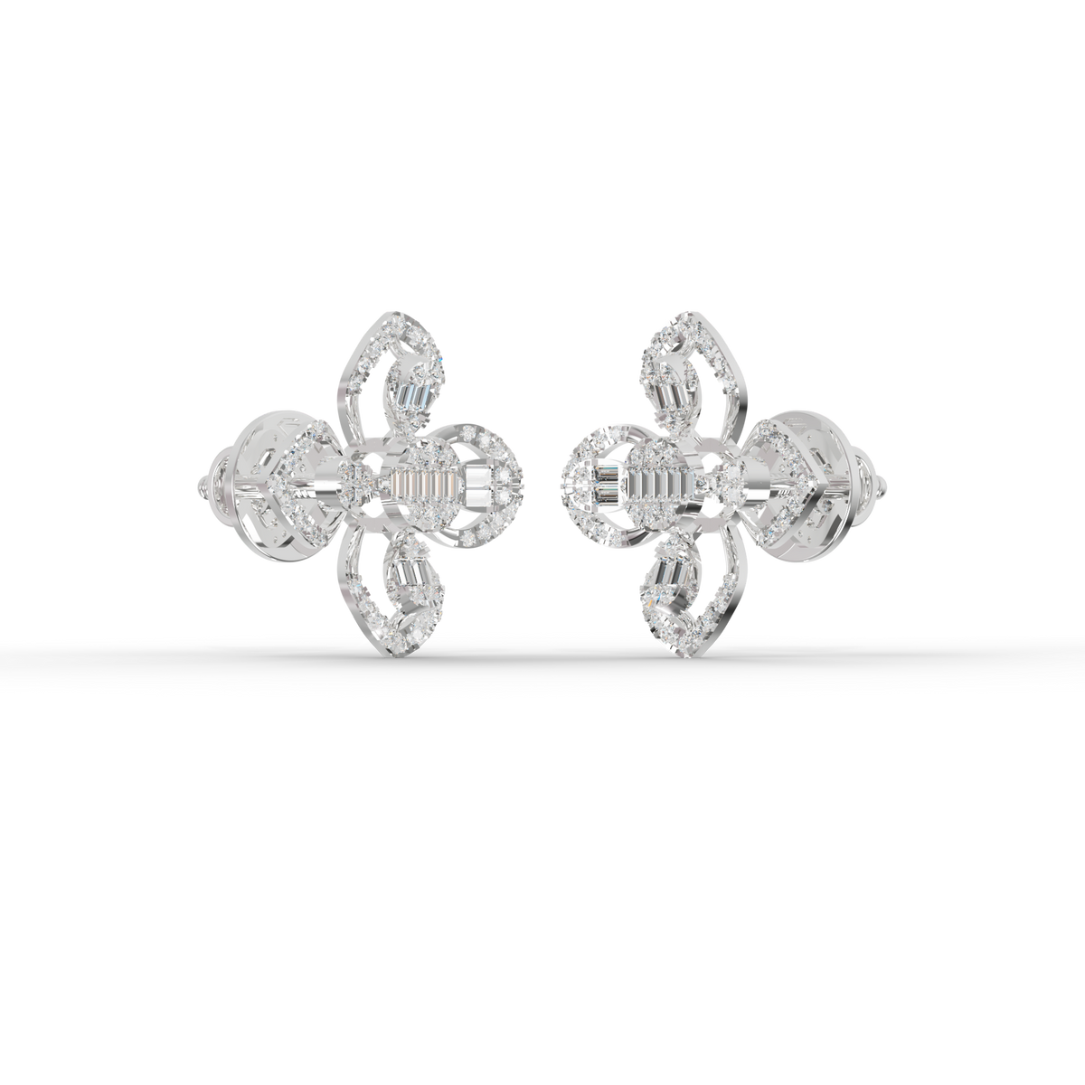 Guru Jewel's Modern Diamond-Simulant Clover-Pattern Silver Earrings for Her