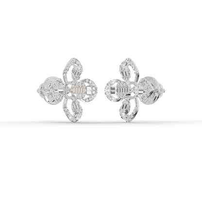 Guru Jewel's Modern Diamond-Simulant Clover-Pattern Silver Earrings for Her